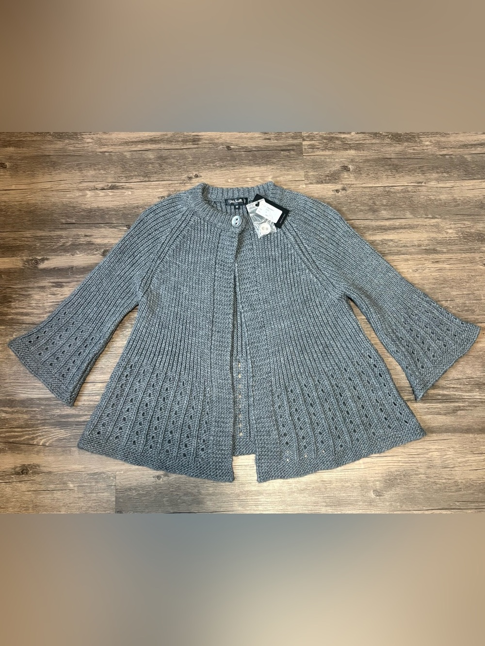 Silvia Novelli Noba Gray Wool Blend Knit Ruffle Open Cardigan Size Medium